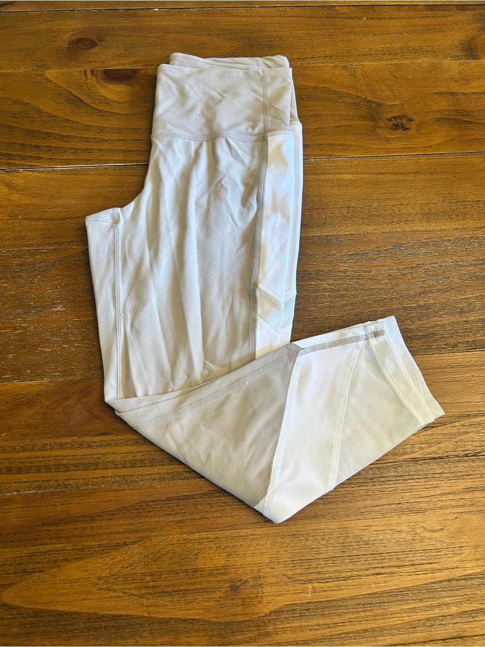 Athleta Colorblock Cropped Leggings | Taupe & White Mesh Activewear Tights